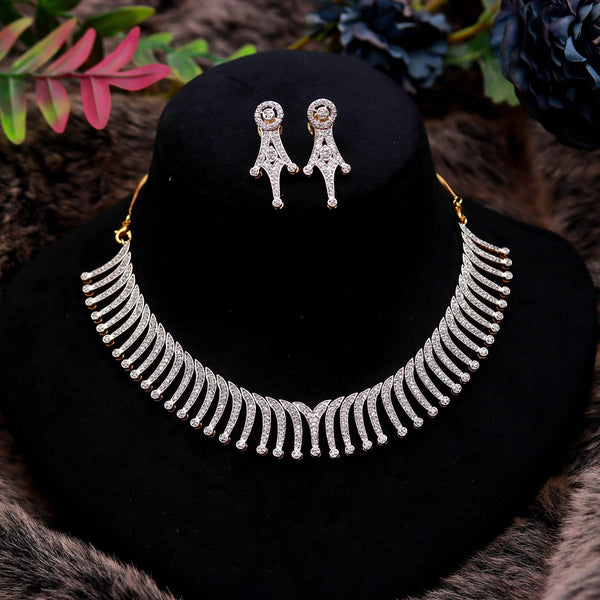 Diamond Look Necklace Set | 22K Gold Plated Brass | CZ Statement Necklace & Earrings | Bridal Wedding Jewelry Set| Gift For Her