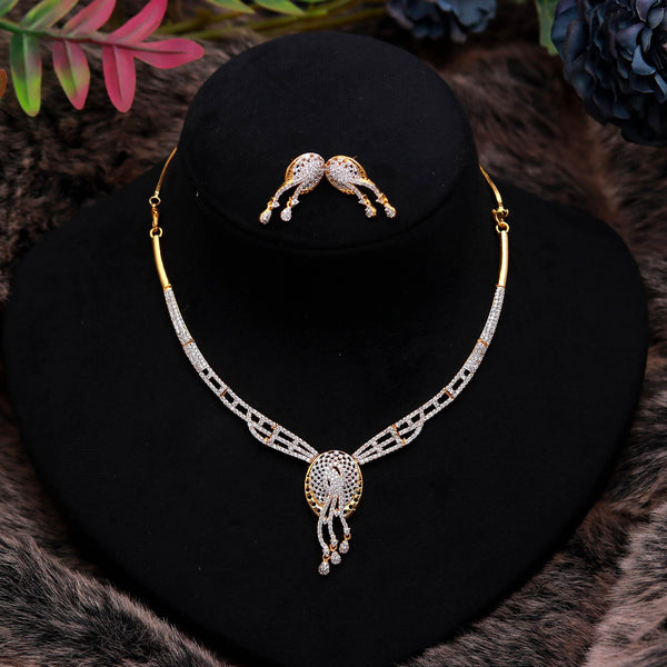 Diamond Necklace Set | 22K Gold Plated Brass CZ Necklace & Earrings | Bridal Jewelry | Traditional Wear | Festive Necklace | Gift for Women