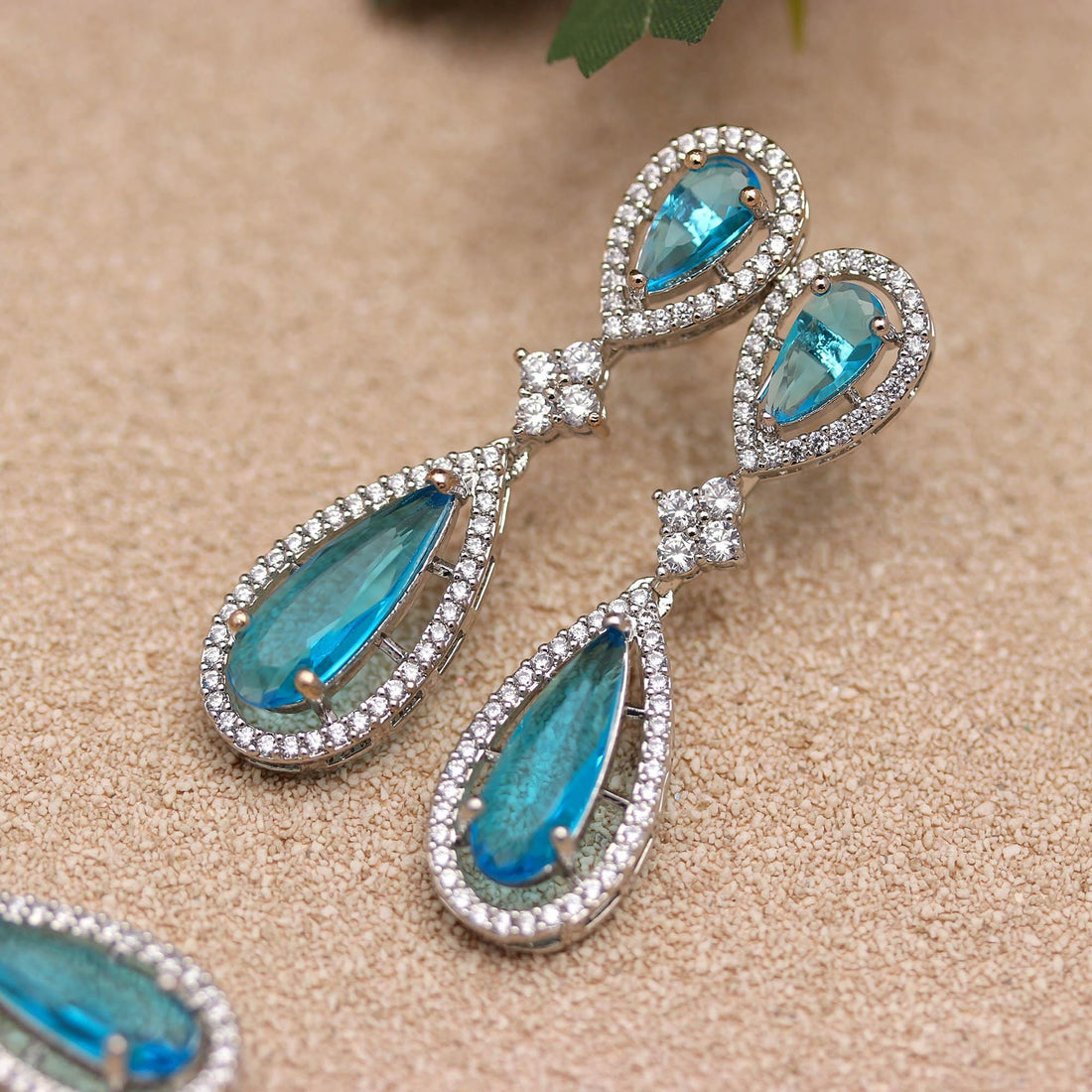 Blue Topaz Pear Shape Necklace Set | 18K White Gold Plated Brass | CZ Diamond Look Bridal Jewelry |Gift For Her — 5