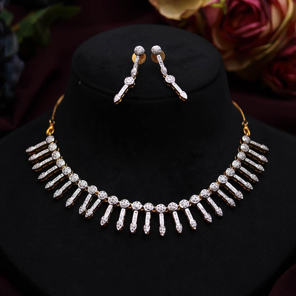 22K Gold Plated Cubic Zirconia Diamond Necklace Set |Gemstone Necklace with Earrings | Bridal Jewelry | Traditional Jewelry | Gift for Her