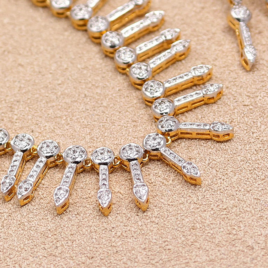 22K Gold Plated Cubic Zirconia Diamond Necklace Set |Gemstone Necklace with Earrings | Bridal Jewelry | Traditional Jewelry | Gift for Her — 4