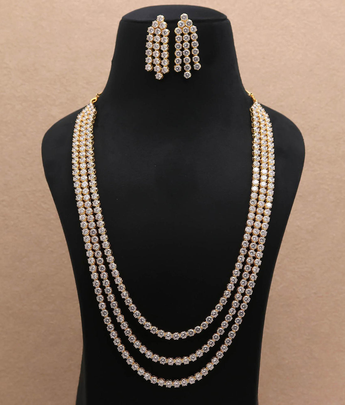22k Gold Plated  Tennis 3-Layer CZ Necklace Set | Wedding Necklace With Long 3 Layer | Gift For Her | Bridal set |Jewelry Set