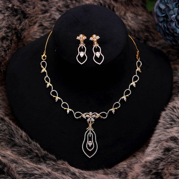 22K Gold Plated Brass Necklace Set with Diamond CZ Stones | Bridal Wedding Jewelry | Elegant Statement Necklace | Party Wear |Gift for Her