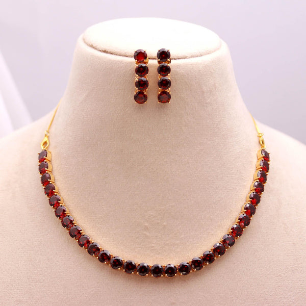 22K Gold Plated Necklace Set with Garnet | Traditional Gemstone Jewelry Set | Elegant Gift for Her | Tennis Necklace