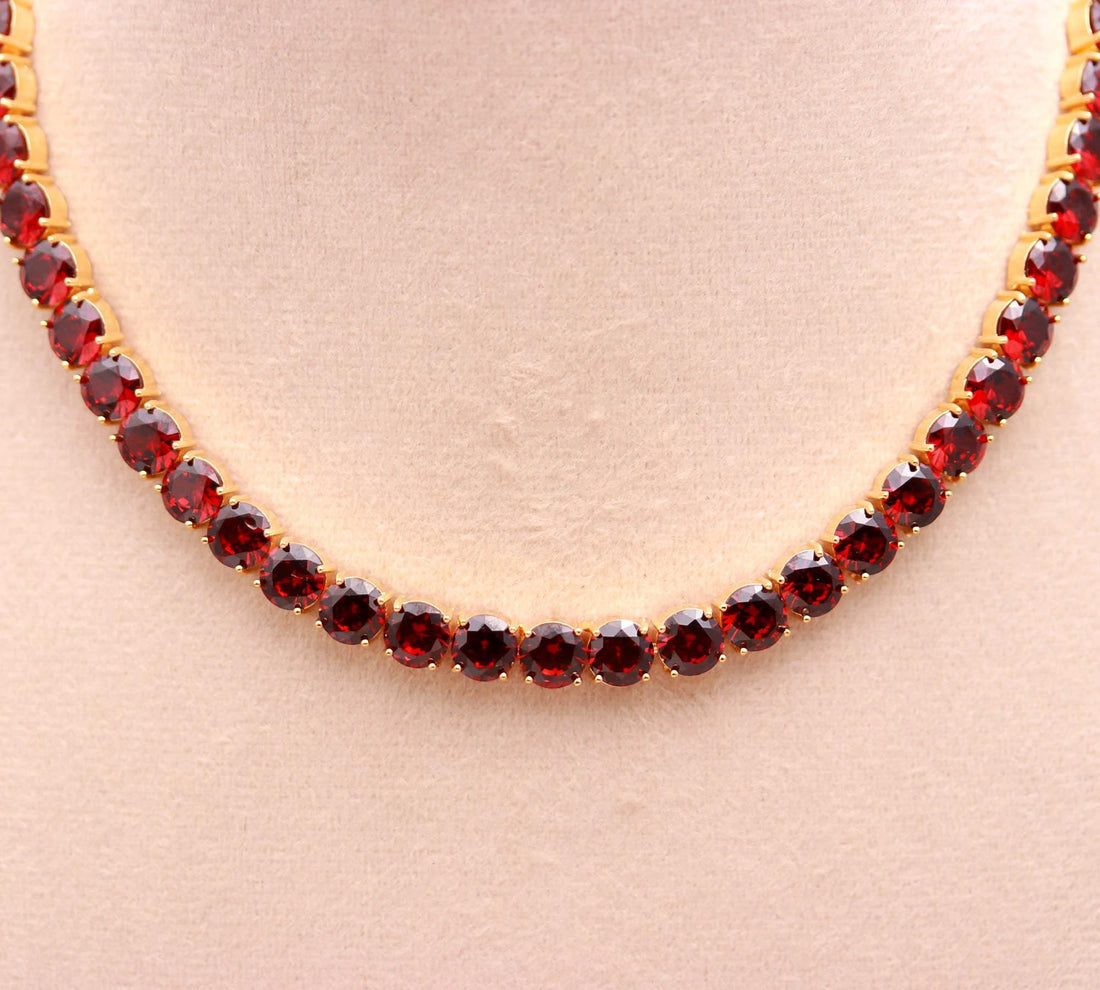 22K Gold Plated Necklace Set with Garnet | Traditional Gemstone Jewelry Set | Elegant Gift for Her | Tennis Necklace — 3