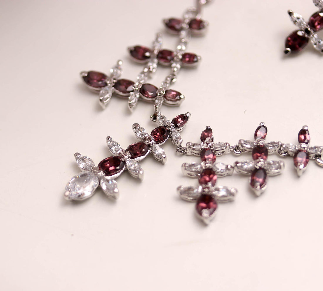 18K White Gold Rubylite Tourmaline & CZ Necklace Set | Plated Brass Oval Gemstone Necklace | Adjustable Chain | Luxury Jewelry |Gift For Her — 5