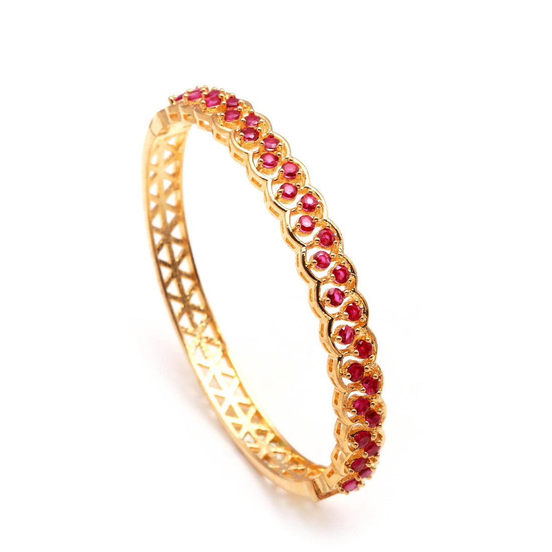 Ruby Red Openable Bracelet | 22K Gold Plated Brass Ruby Bracelet | Wedding Jewelry | Bridal Bangle | Festive Bangle | Gift For Her — 4