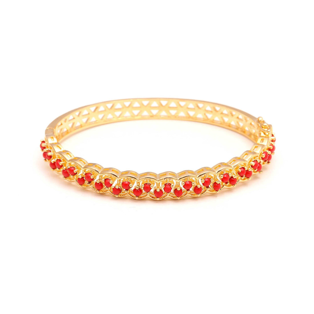 Coral Red Adjustable Gold Bracelet | 22K Gold Plated Brass Coral Jewelry | Bridal Wear Wedding Bracelet Gift For Her | Traditional Jewelry — 4