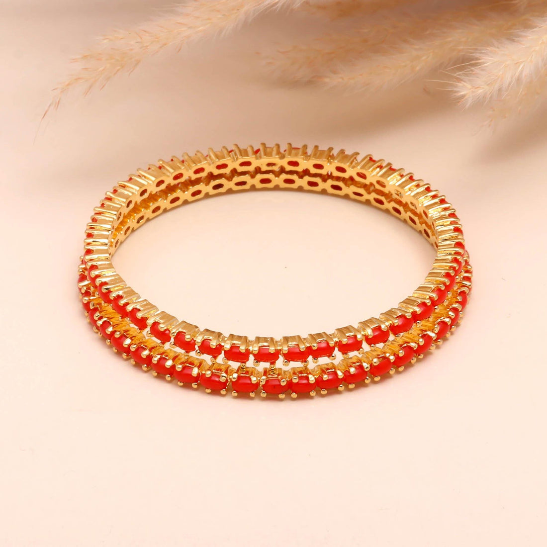 22K Gold Plated Brass Single Line Coral Pearl Bangle | Traditional Bangle | Gift For Her | South Indian Bridal Bangle | Wedding Bangle — 2