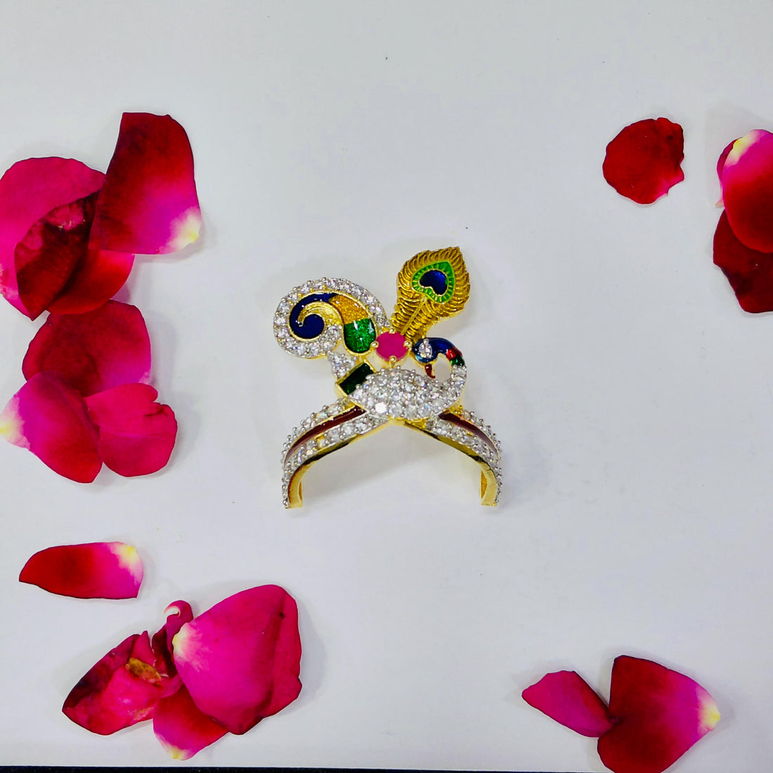 Indian God Crown with Gemstones | Kahana Accessory Mukut | Handmade Mukut Krishna Radha Ornaments — 2