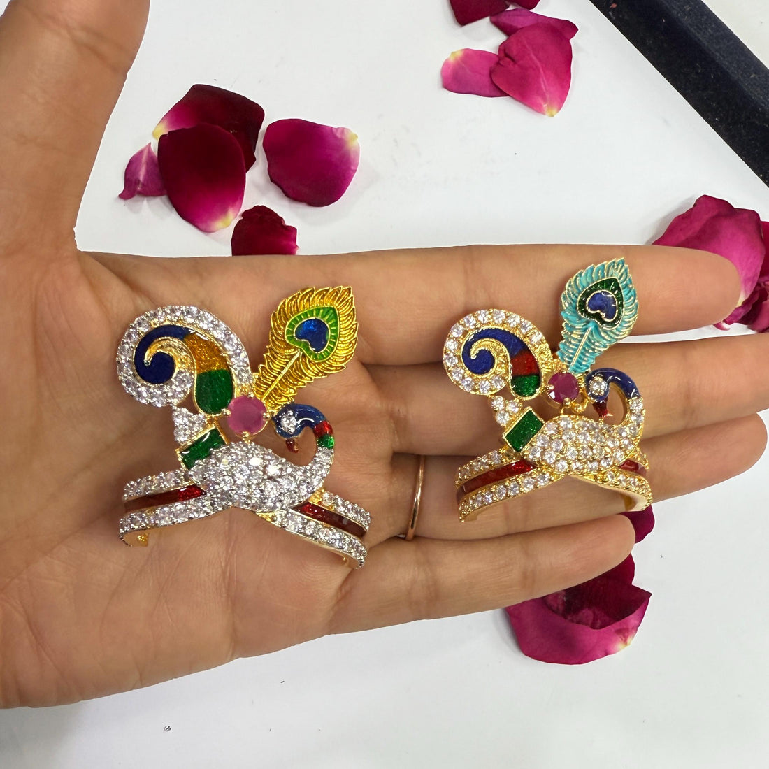 Indian God Crown with Gemstones | Kahana Accessory Mukut | Handmade Mukut Krishna Radha Ornaments — 6