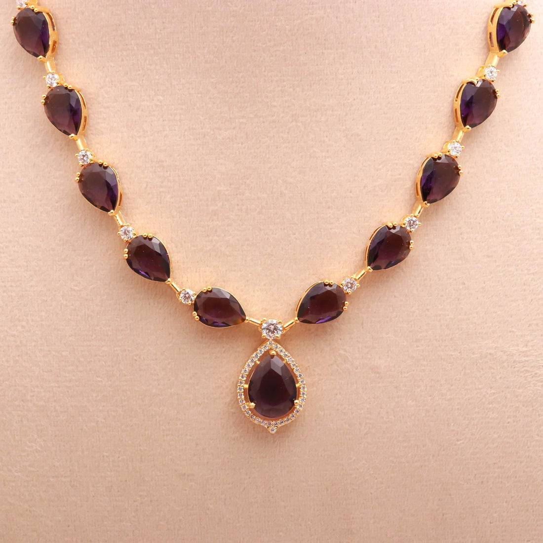 Amethyst Necklace Classic Teardrop African Set | 22K Gold Plated | Wedding Gala party Necklace — 3