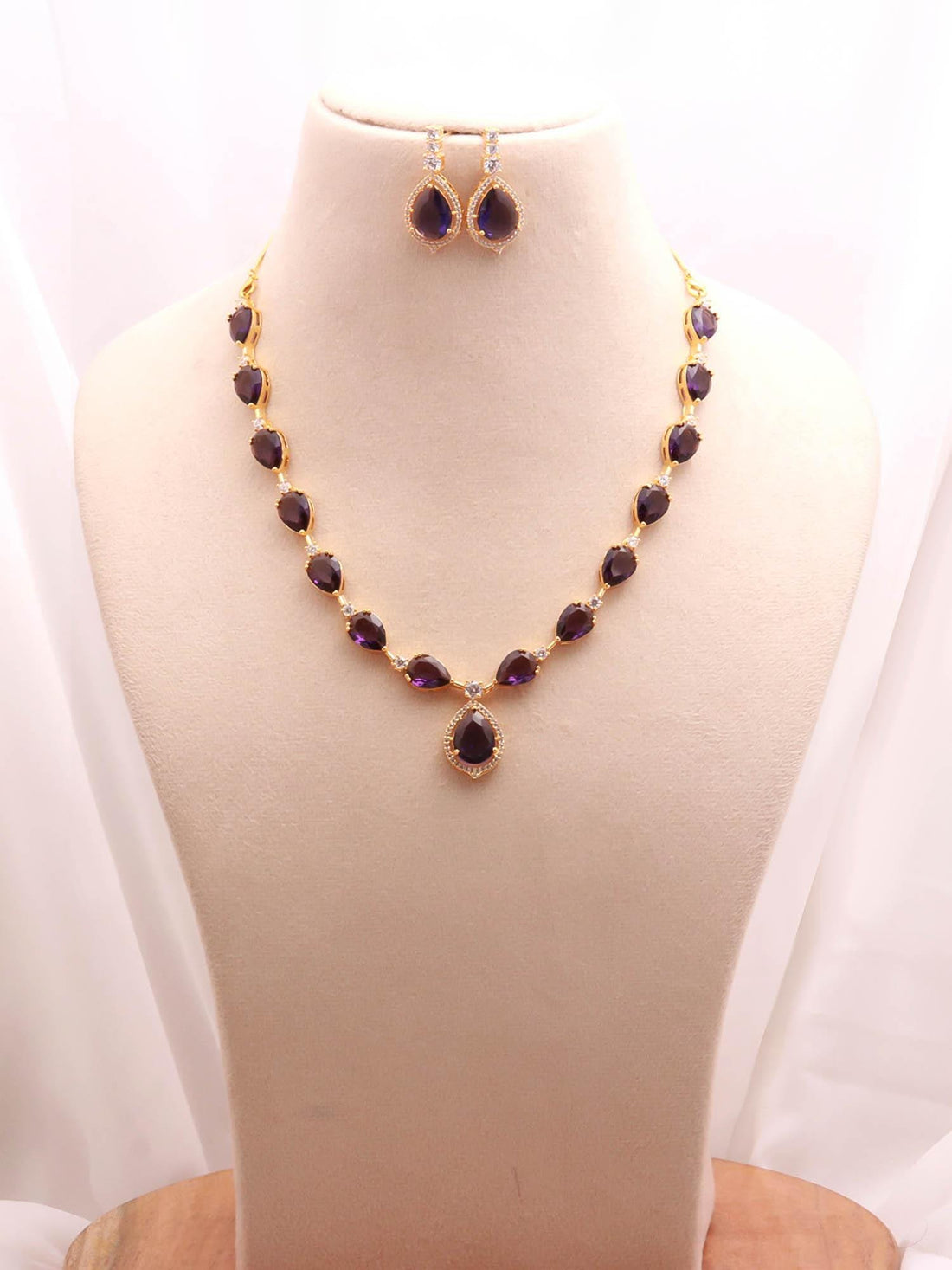 Amethyst Necklace Classic Teardrop African Set | 22K Gold Plated | Wedding Gala party Necklace — 2