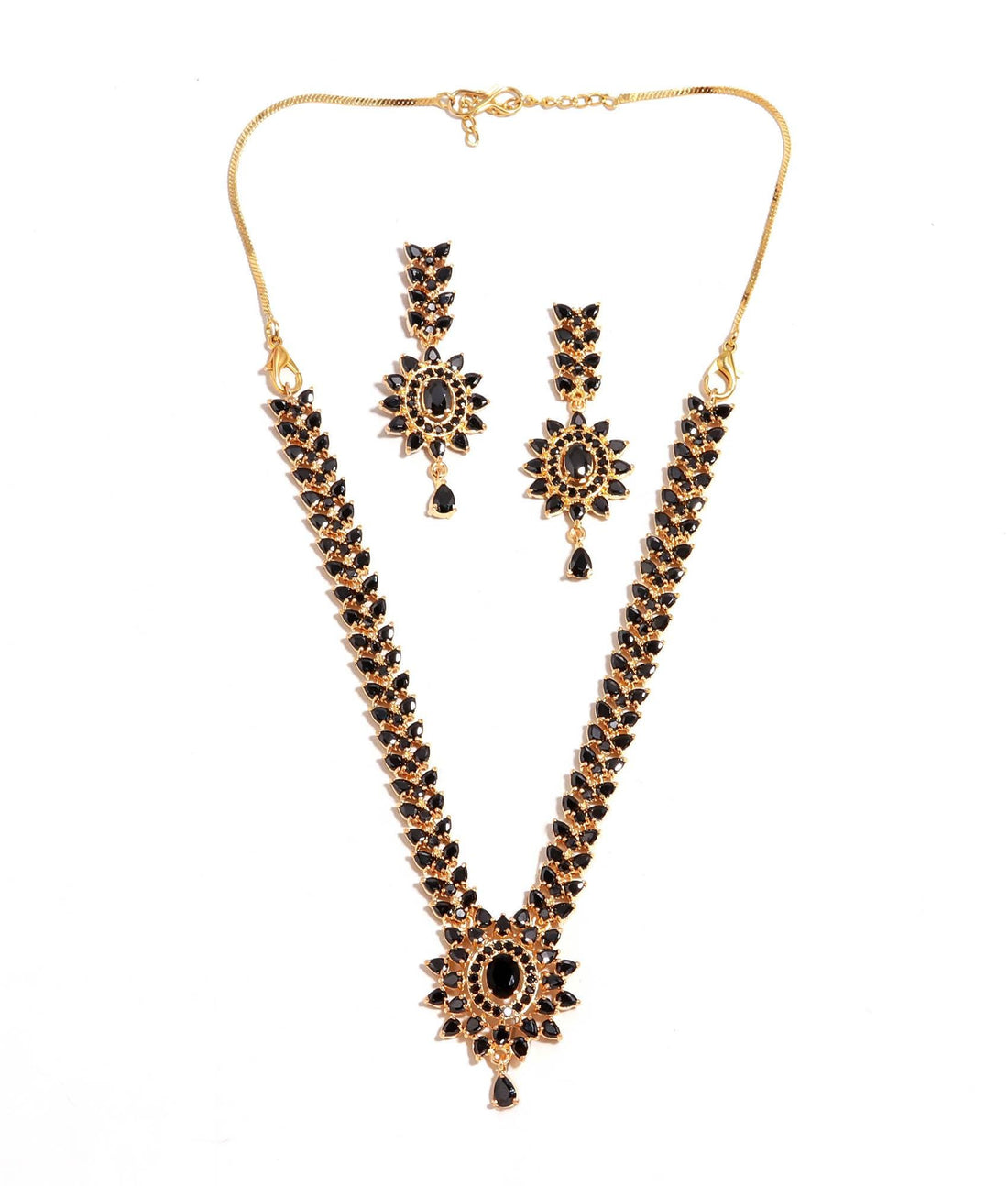 Black Onyx Pendant Style Gemstone Necklace Set | 22K Gold Plated Brass Marquise Oval Bridal Necklace | Party Wear Necklace| Gift For Her — 4