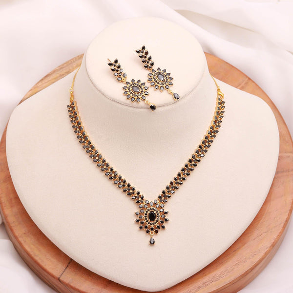 Black Onyx Pendant Style Gemstone Necklace Set | 22K Gold Plated Brass Marquise Oval Bridal Necklace | Party Wear Necklace| Gift For Her