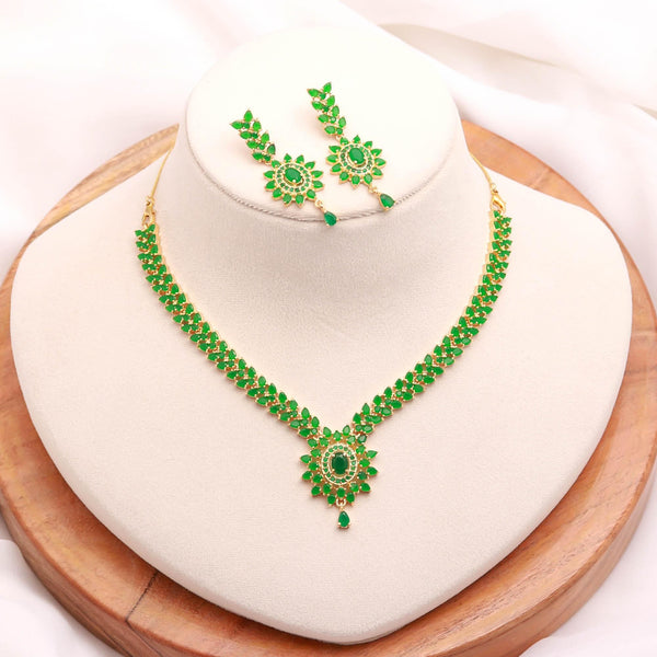 Emerald Pendant Style Gemstone Necklace Set | 22K Gold Plated Brass Marquise Oval Bridal Wedding Statement Jewelry | Gift For Her
