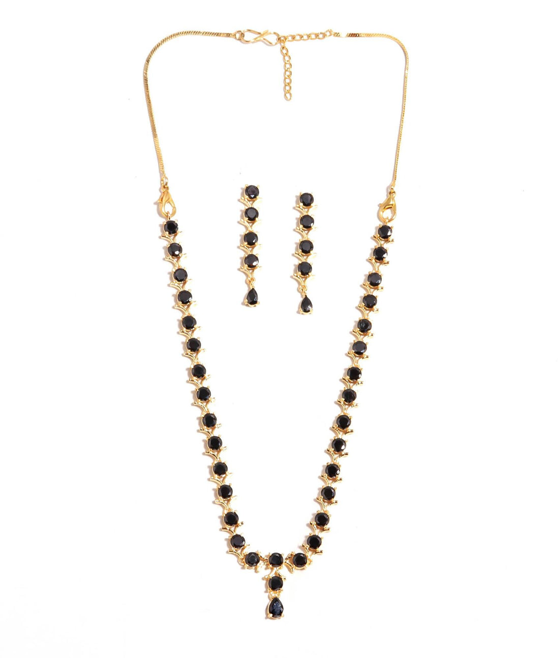Classic Minimal Black Onyx Necklace Set | 22K Gold Plated Brass Round Gemstone Bridal Wedding Jewelry | Party Wear Jewelry | Gift for Her — 4