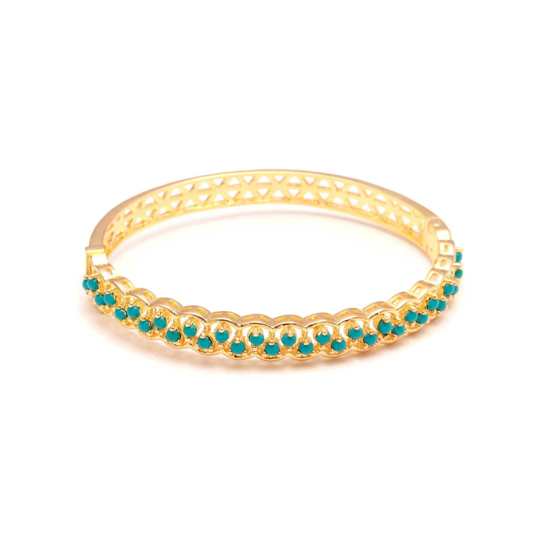 Turquoise Blue Adjustable Openable Bracelet for Women | 22K Gold Plated Brass Round Emerald Stone Bracelet | Kada Bangle | Gift for Her — 4