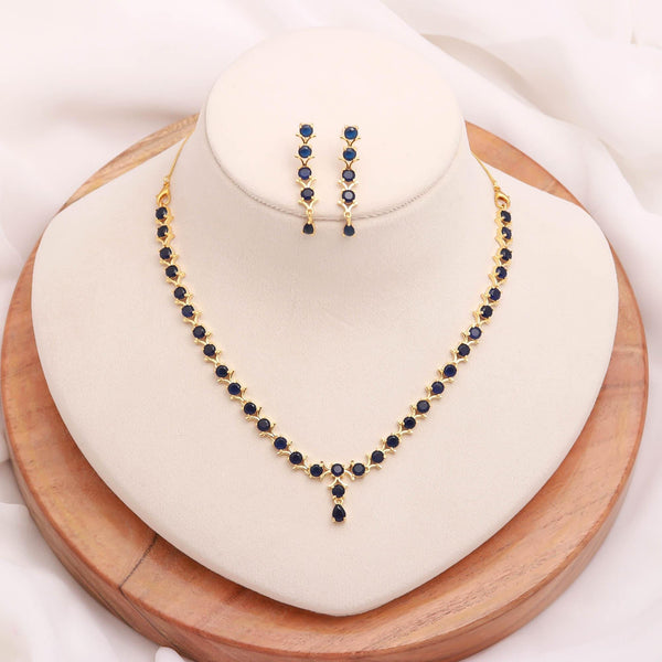Minimalist Blue Sapphire Gemstone Necklace Set | 22K Gold Plated Brass Classic Necklace for Women | Party Wear Jewellery | Bridal Jewellery