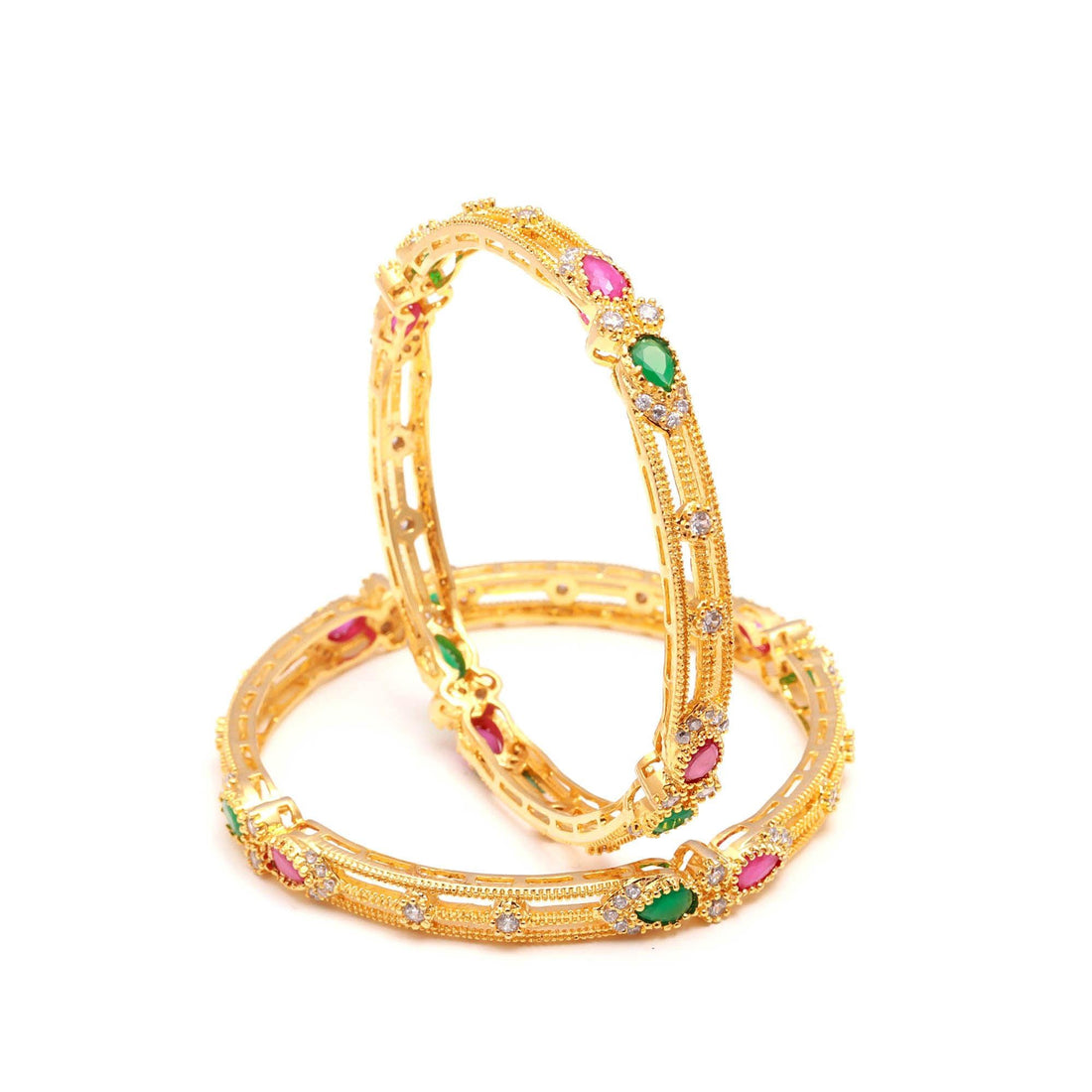 Ruby Emerald Zirconia Gold Plated Bangle | 22K Gold Plated Brass Traditional Indian Bracelet | Bridal Wedding Jewellery | Gift for Her — 3
