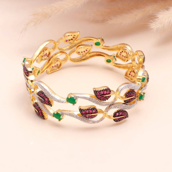 Zirconia Enamel Gold Plated Bangle |22K Gold Plated Brass American Diamond Bracelet |Traditional Indian Bridal Wedding Jewelry |Gift for Her
