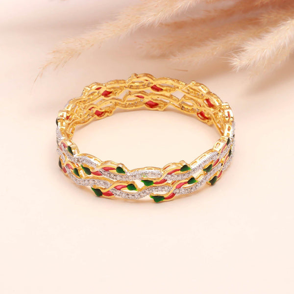 22K Gold Plated Zirconia Enamel Bangle | Traditional American Diamond Brass Kada |Indian Bridal Jewelry | Party Wear Bracelet |Gift for Her