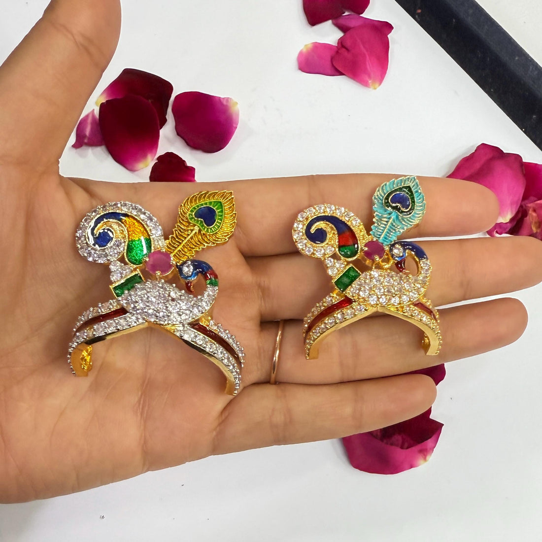 Indian God Crown with Gemstones | Kahana Accessory Mukut | Handmade Mukut Krishna Radha Ornaments — 7