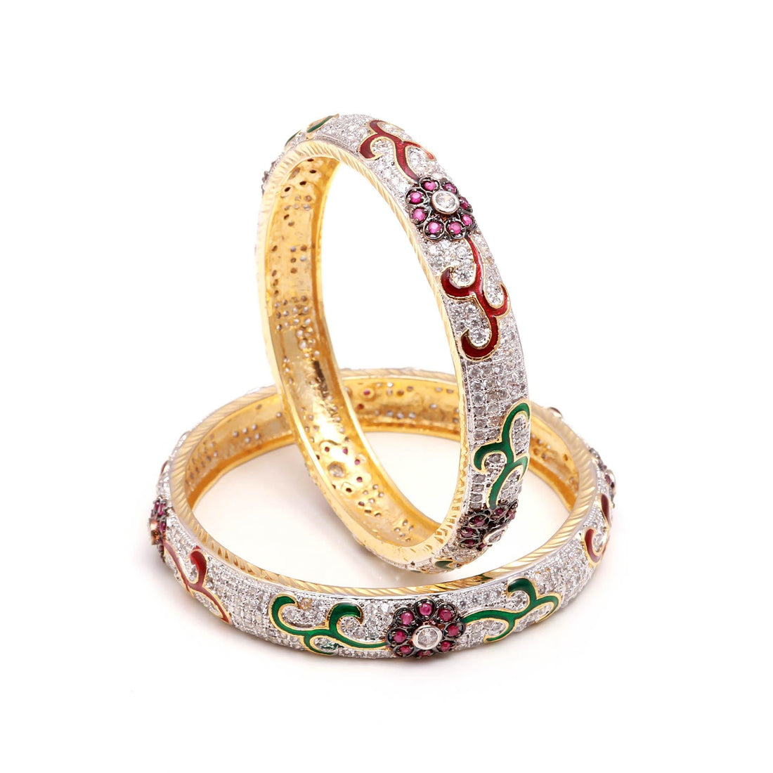 22K Gold Plated Zirconia Enamel Bangle | American Diamond Brass Kada | Bridal Bracelet | Wedding Jewelry | Festive Wear | Gift for Her — 3