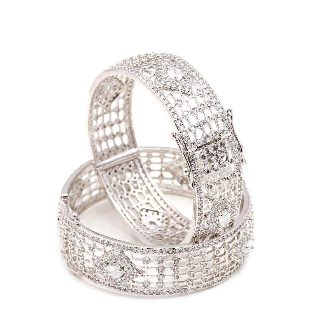 18K White Gold Plated American Diamond CZ Kada Bangle |Traditional Indian Bridal Wedding Jewelry | Festive Party Wear Bracelet |Gift for Her — 4