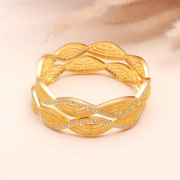 Traditional 22K Gold Plated Brass Kada | Zirconia American Diamond Bangle | Indian Bridal Wedding Jewelry | Festive Bracelet | Gift for Her