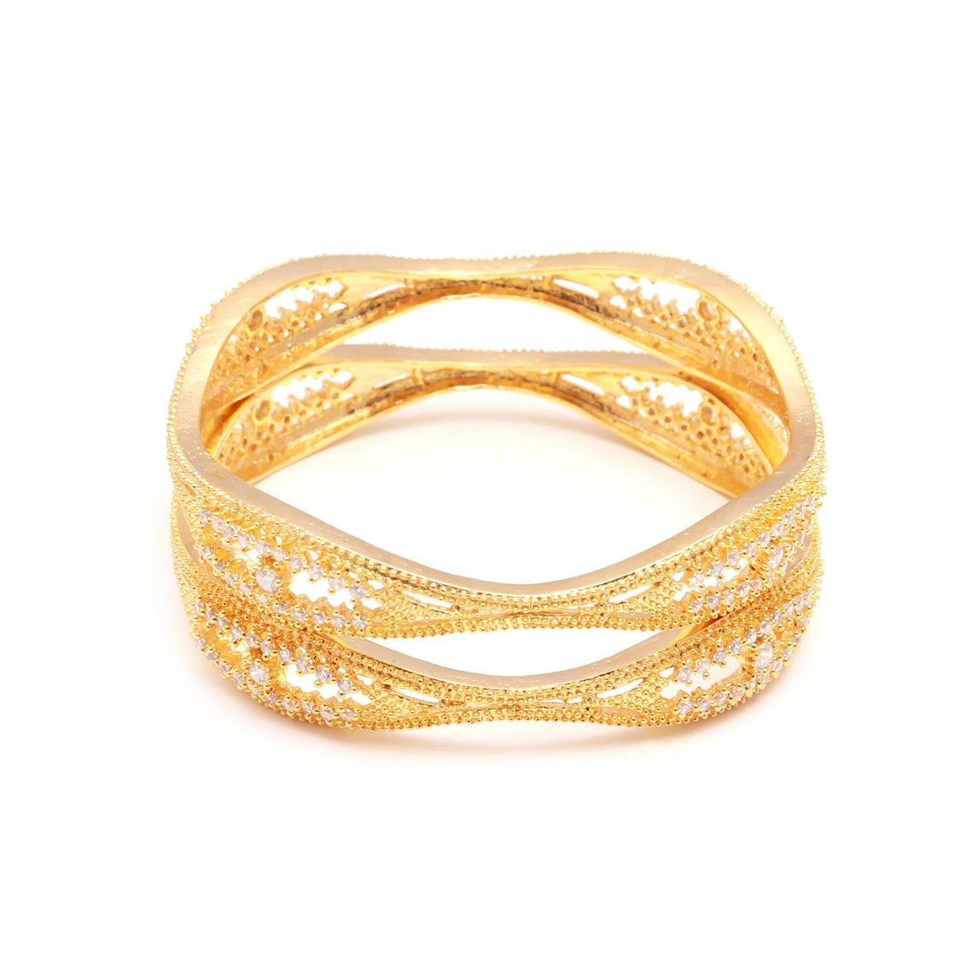 22K Gold Plated Brass Bangle | Zirconia American Diamond Bracelet | Traditional Bridal Jewelry | Ethnic Designer Kada | Gift for Her — 3