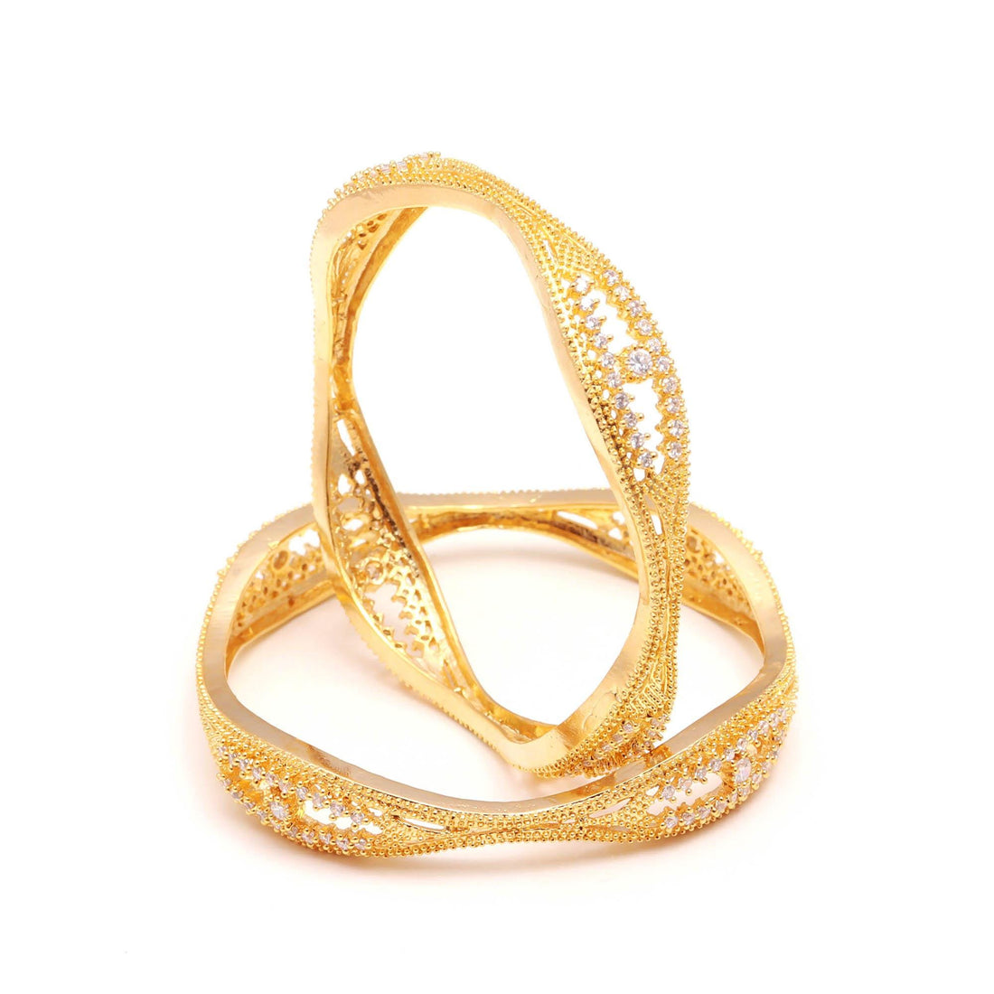 22K Gold Plated Brass Bangle | Zirconia American Diamond Bracelet | Traditional Bridal Jewelry | Ethnic Designer Kada | Gift for Her — 4