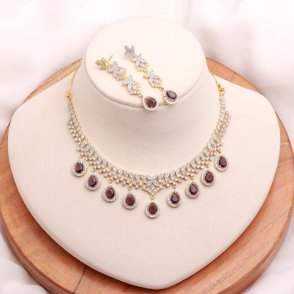 Premium 22K Gold Plated Pear African Amethyst Necklace Set | CZ Teardrop Bridal Statement Jewelry | Gift For Her | Queen Necklace