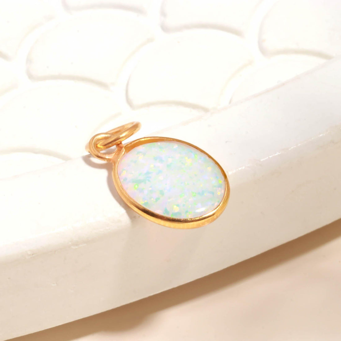14k Solid Gold Opal Charm, 10x12mm Oval Cabochon Pendant, Genuine October Birthstone Jewelry Gift for Her, Dainty Minimalist Charm — 4