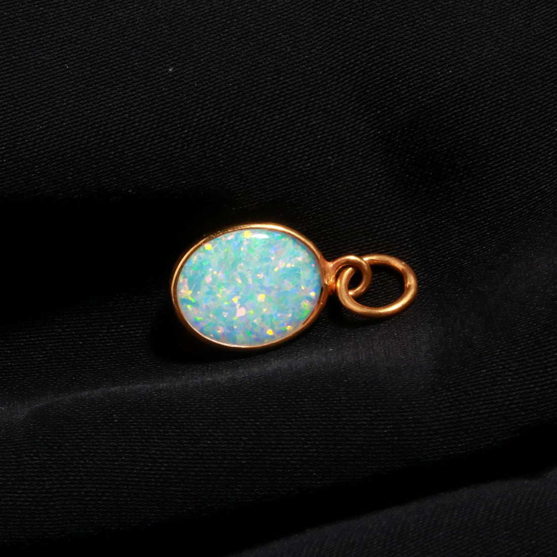 14k Solid Gold Opal Charm, 10x12mm Oval Cabochon Pendant, Genuine October Birthstone Jewelry Gift for Her, Dainty Minimalist Charm — 7