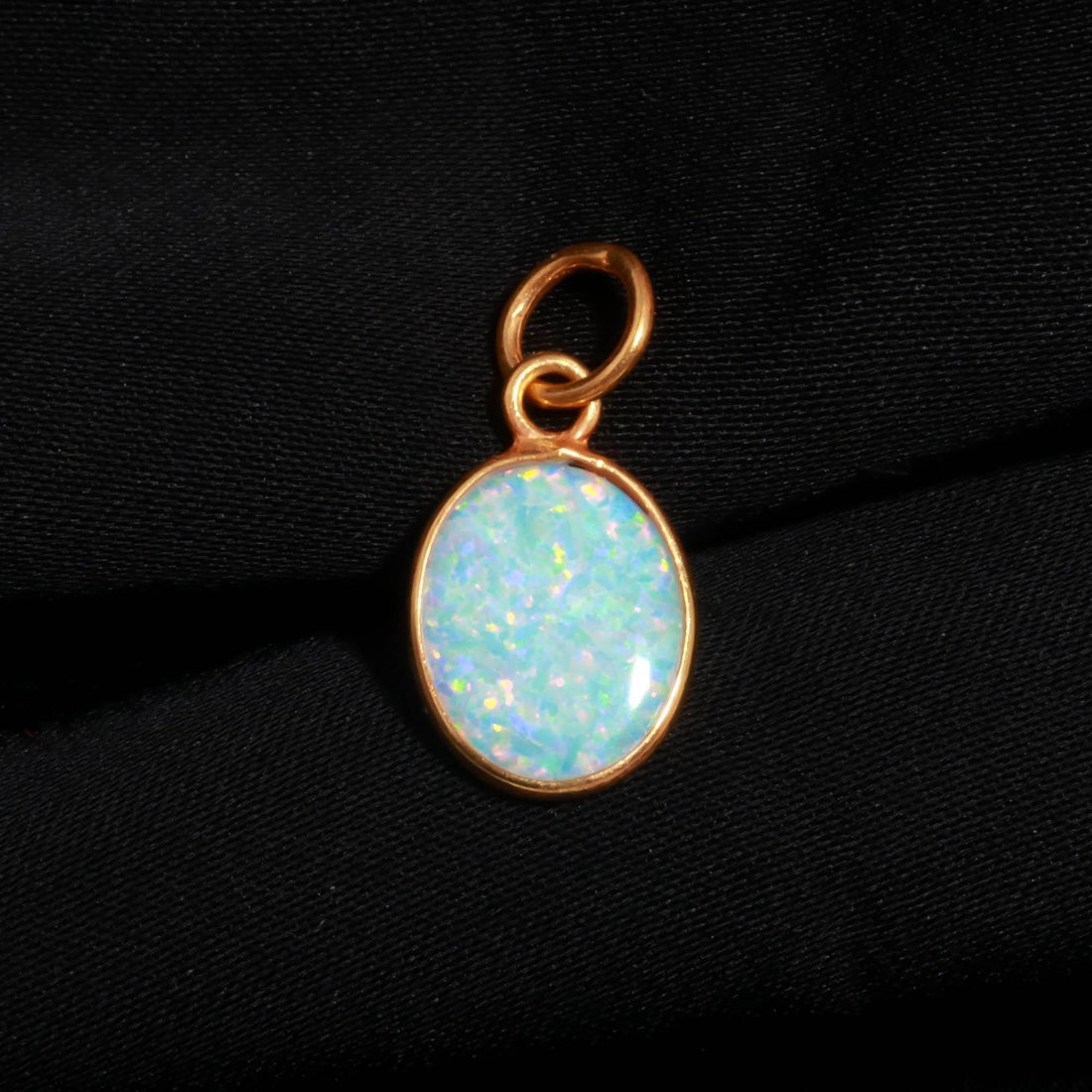14k Solid Gold Opal Charm, 10x12mm Oval Cabochon Pendant, Genuine October Birthstone Jewelry Gift for Her, Dainty Minimalist Charm — 8