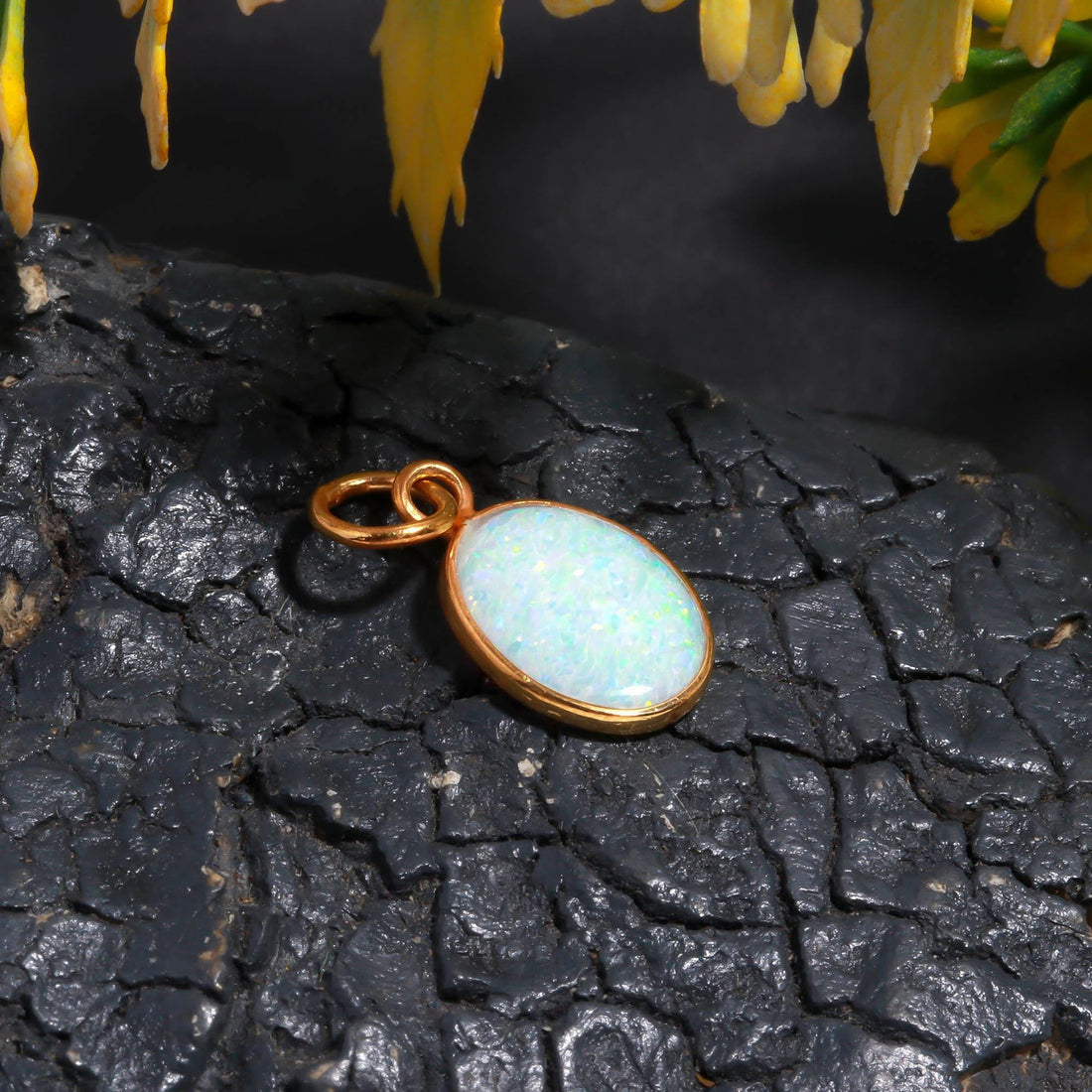 14k Solid Gold Opal Charm, 10x12mm Oval Cabochon Pendant, Genuine October Birthstone Jewelry Gift for Her, Dainty Minimalist Charm — 6