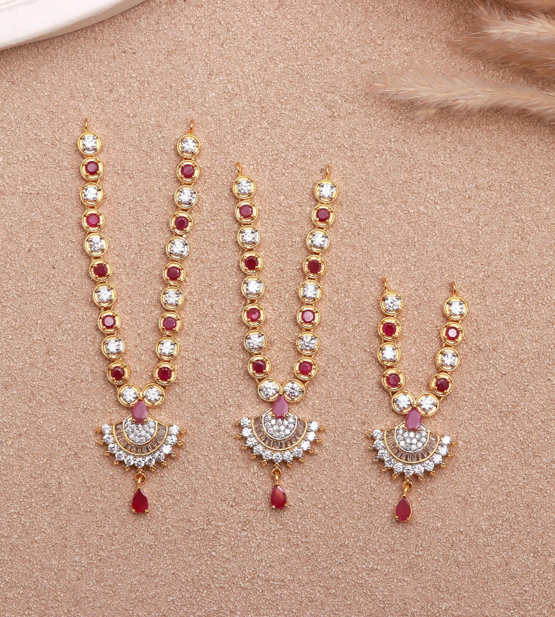 Krishna Ladu Gopal Ruby White Necklace | Ladu Gopal Kanthi Mala | Janmashtami Pooja Temple Decoration | Ladu Gopal Shringar Jewelry