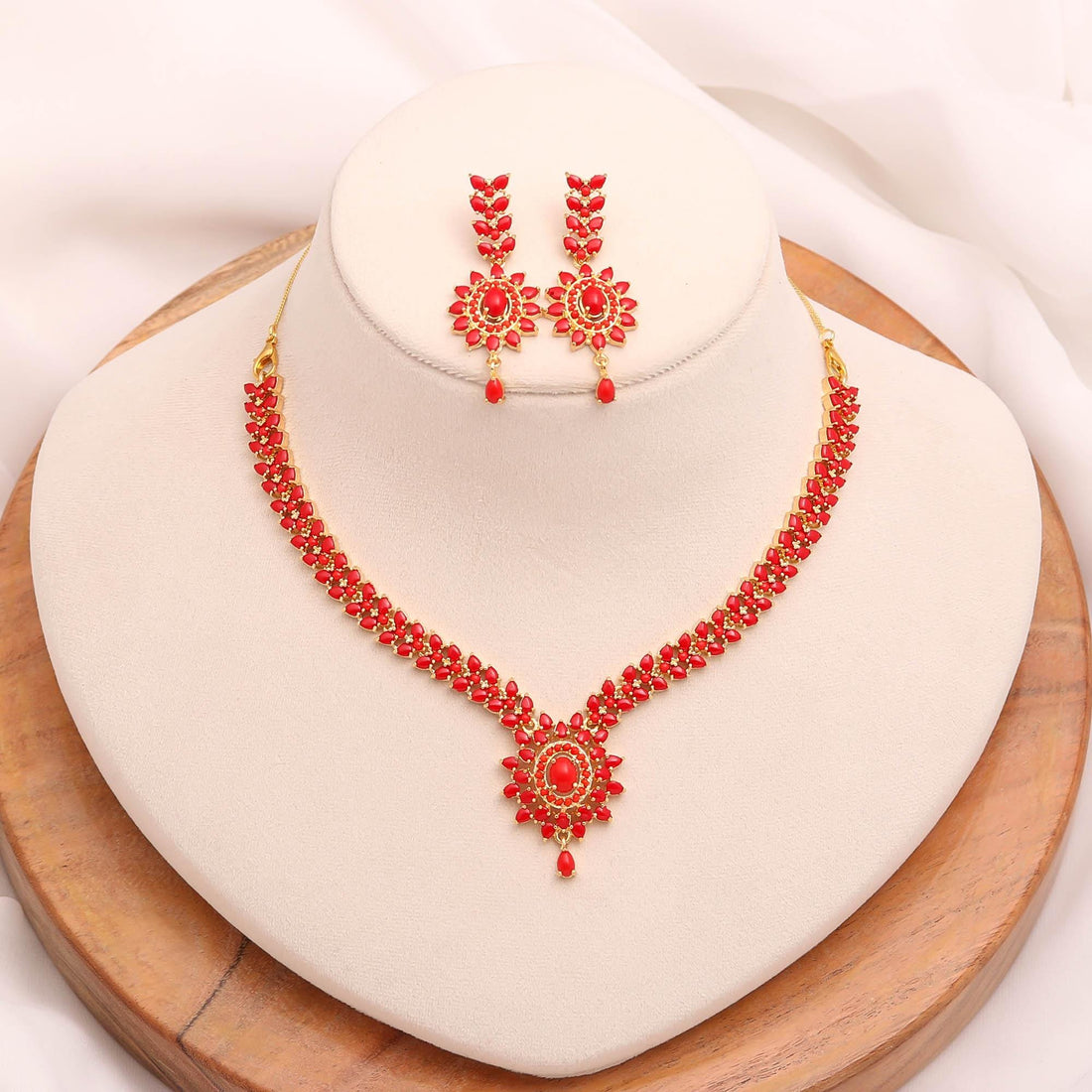 Orange Coral Pendant Style Gemstone Necklace Set | 22K Gold Plated Brass | Marquise Oval Necklace | Bridal Jewelry | Gift for Her