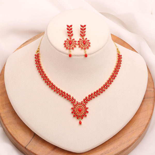 Orange Coral Pendant Style Gemstone Necklace Set | 22K Gold Plated Brass | Marquise Oval Necklace | Bridal Jewelry | Gift for Her