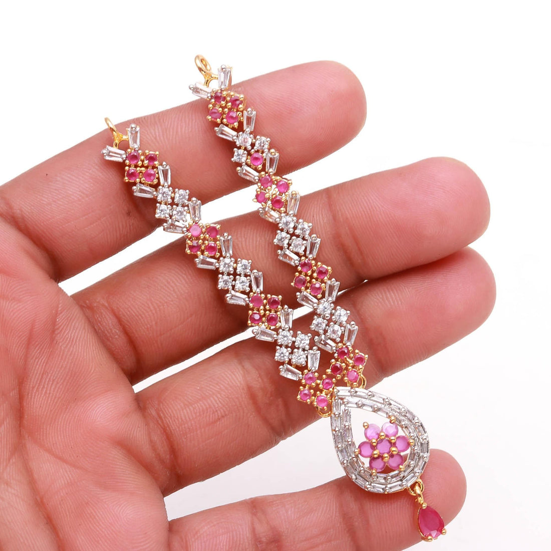 Ruby White Necklace For Krishna Ladu Gopal |Traditional Kanthi Mala For Idol Shringar |Janmashtami Pooja Mandir Decoration Jewelry Accessory — 2