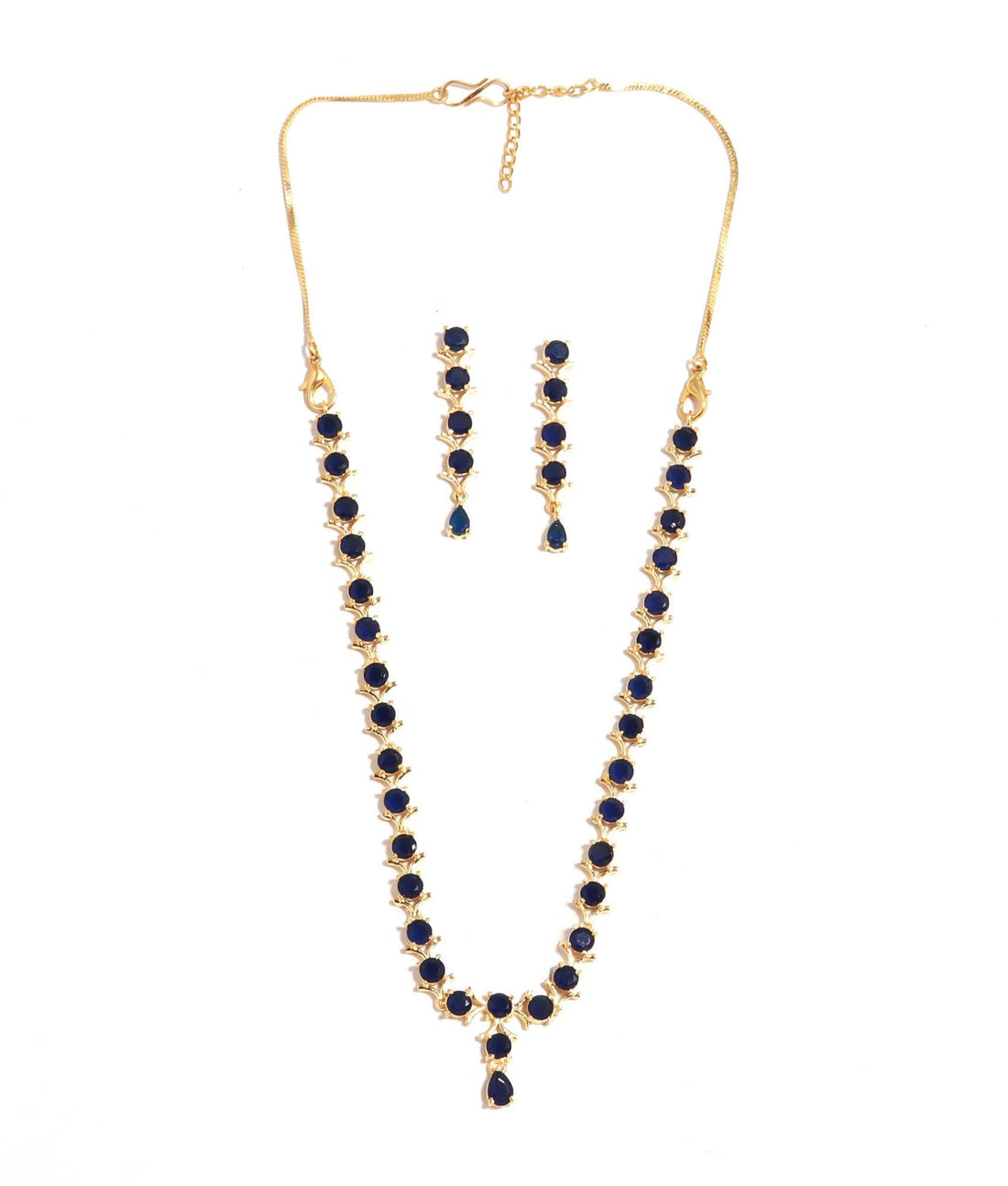 Minimalist Blue Sapphire Gemstone Necklace Set | 22K Gold Plated Brass Classic Necklace for Women | Party Wear Jewellery | Bridal Jewellery — 5