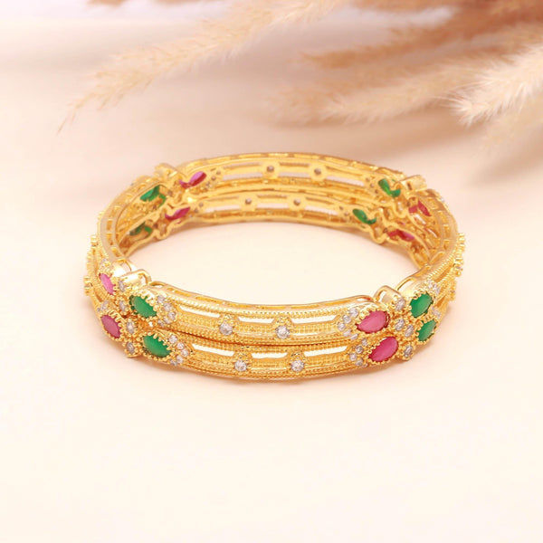 Ruby Emerald Zirconia Gold Plated Bangle | 22K Gold Plated Brass Traditional Indian Bracelet | Bridal Wedding Jewellery | Gift for Her
