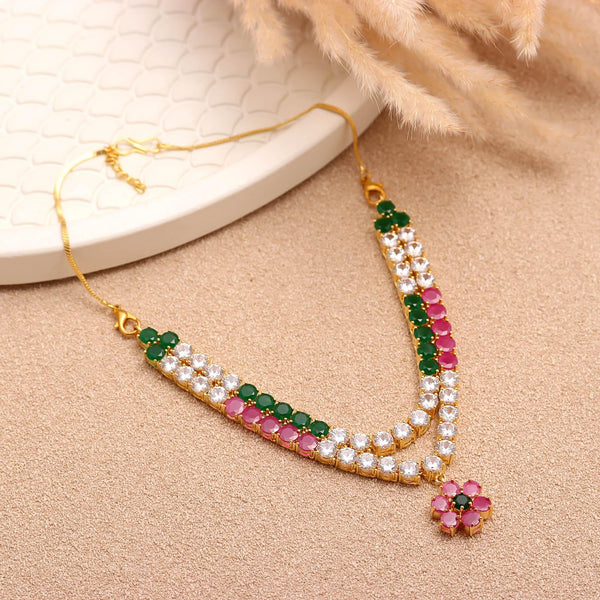 Krishna Ladu Gopal Necklace | Ruby Emerald White CZ Kanthi Mala | 22K Gold Plated Brass Idol Shringar | Janmashtami Pooja Temple Decoration