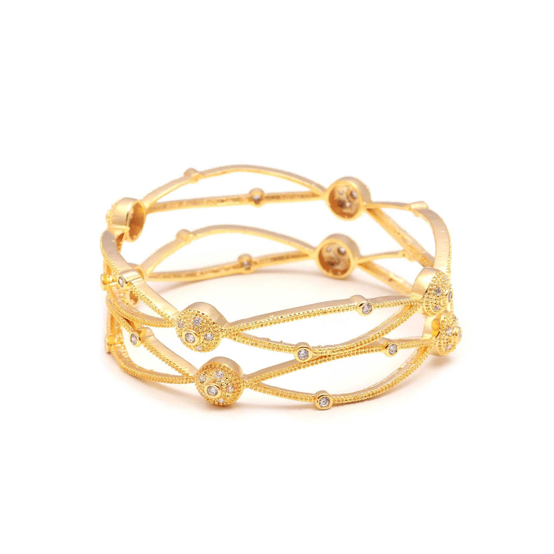 22K Gold Plated CZ Bangle Bracelet | American Diamond Traditional Kada | Ethnic Bracelet For Women | Festive Party Wear Jewelry — 3