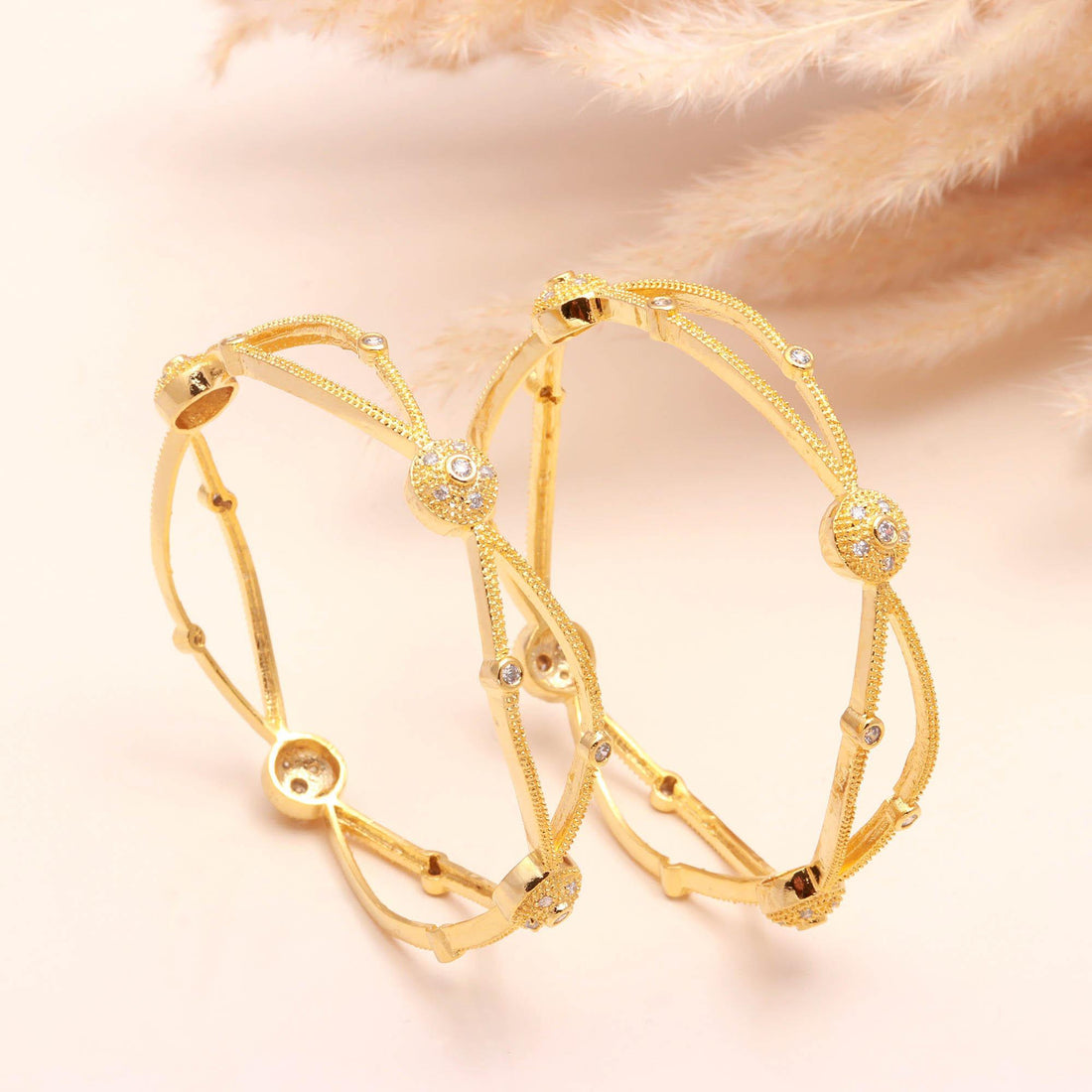 22K Gold Plated CZ Bangle Bracelet | American Diamond Traditional Kada | Ethnic Bracelet For Women | Festive Party Wear Jewelry — 2