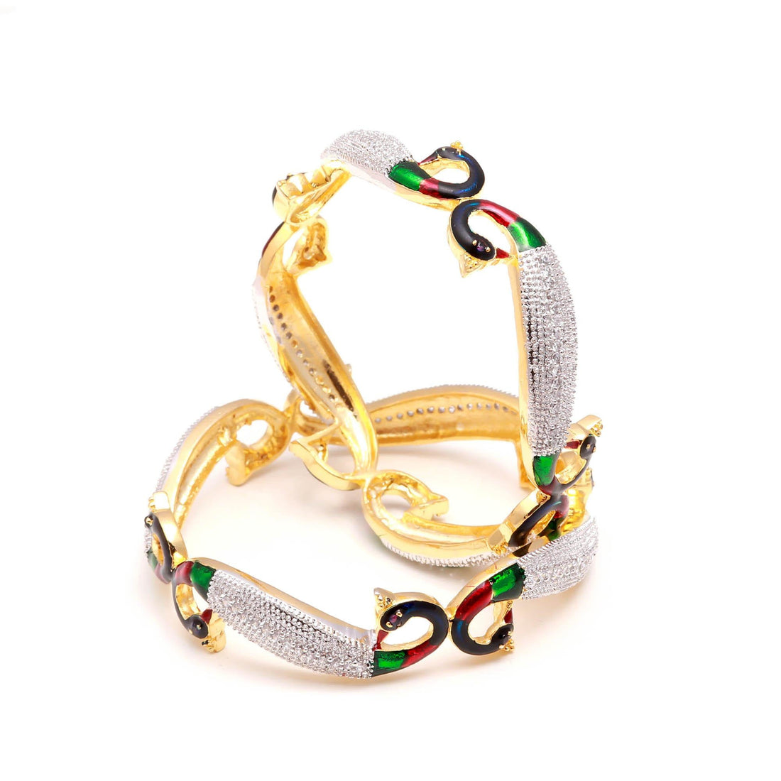 22K Gold Plated CZ Peacock Enamel Bangle Bracelet | Traditional Bridal Jewelry | Wedding Festive Party Wear | Ethnic Bangle | Gift for Her — 3