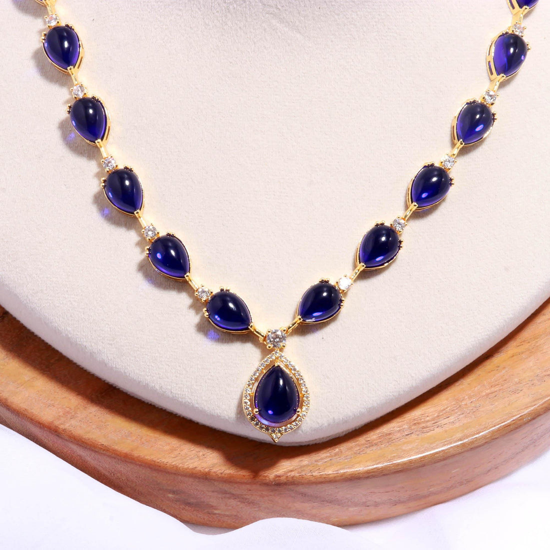 Traditional Pear Shaped Necklace Set with Earrings | 22K Gold Plated Bridal Jewelry | Statement Necklace |Party Wear Necklace | Gift for Her — 3