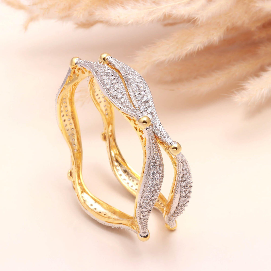 22K Gold Plated Bridal Brass Bangle | CZ American Diamond Bracelet | Traditional Bangle | Indian Wedding Jewelry | Gift for Women — 2