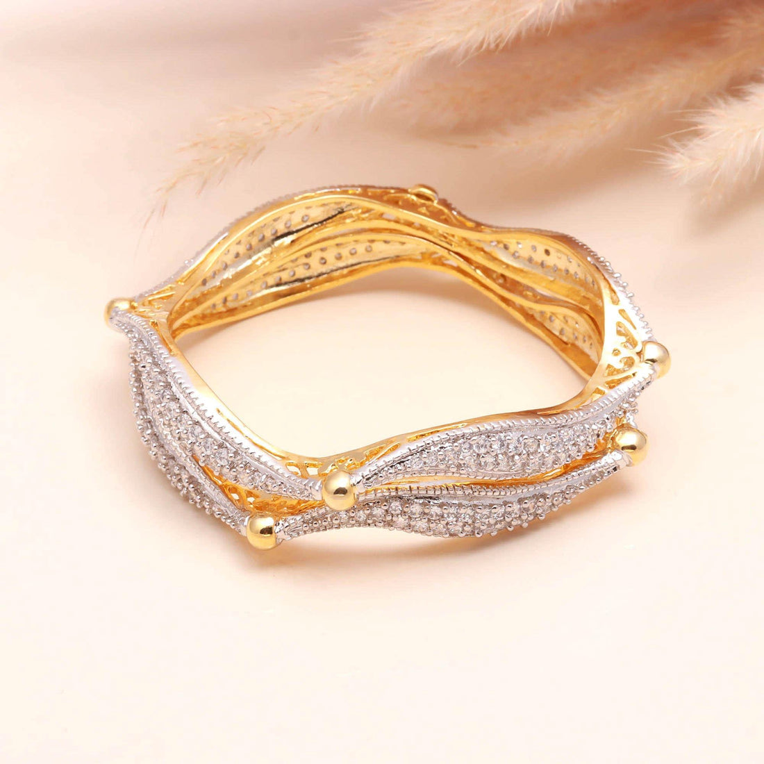 22K Gold Plated Bridal Brass Bangle | CZ American Diamond Bracelet | Traditional Bangle | Indian Wedding Jewelry | Gift for Women